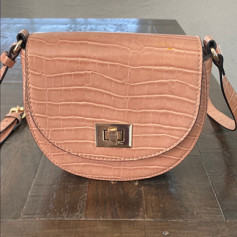 Zara Pink Crossbody Bag with Croc Texture